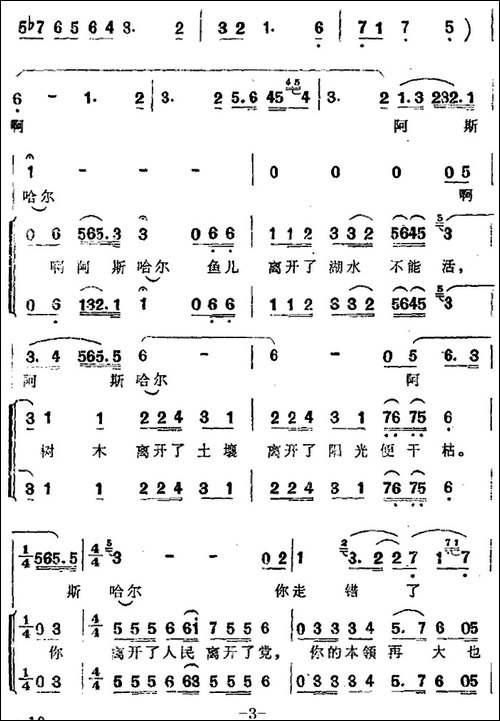 阿斯哈尔，你走错了路-歌剧《阿依古丽》选曲-合唱曲谱