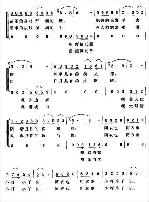 杨梅洲是个俏丫头-合唱曲谱