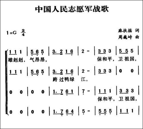 军歌金曲：中国人民志愿军战歌-合唱曲谱