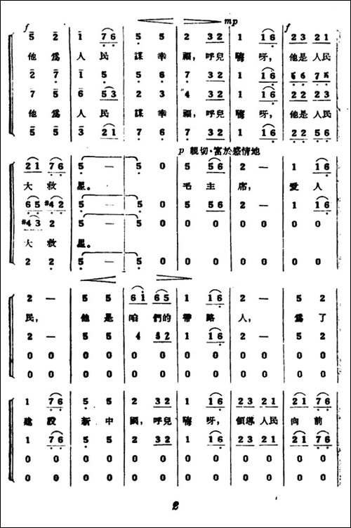 东方红-混声合唱、1955年版本-合唱曲谱