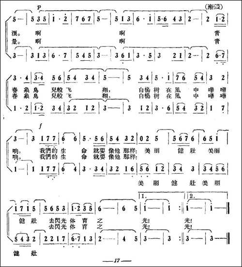 青春闪光-电影《女篮五号》插曲-合唱曲谱