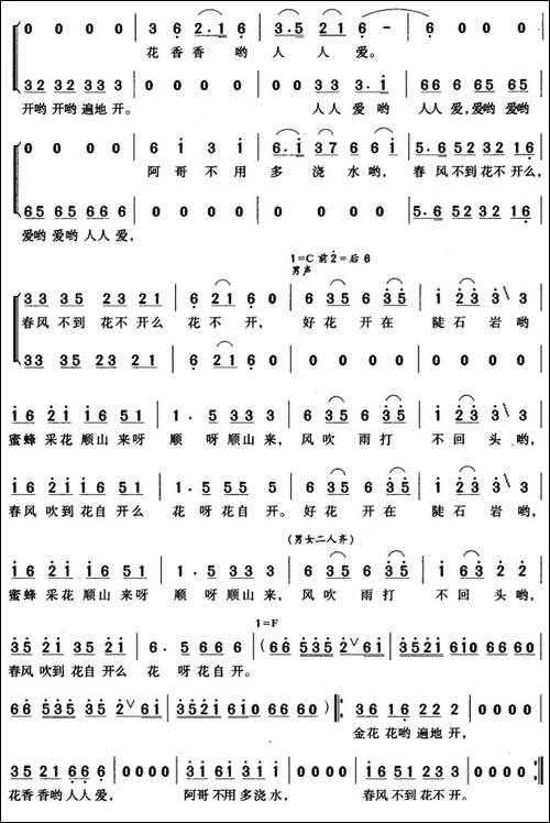 金花花哟遍地开-《五朵金花的儿女》插曲-合唱曲谱