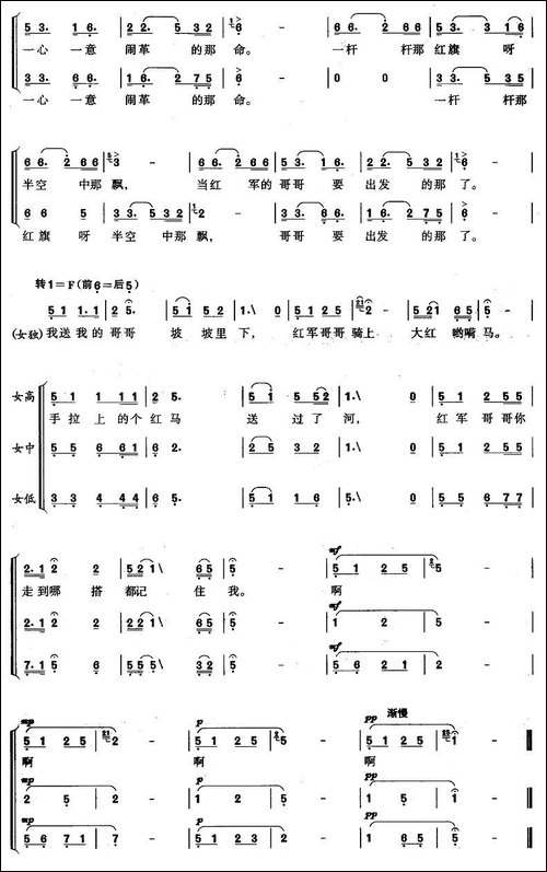 红军哥哥回来了-女声合唱-合唱曲谱