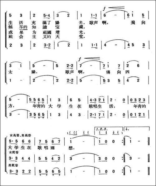 大学生之歌-赵莱静词-费师逊曲-合唱曲谱