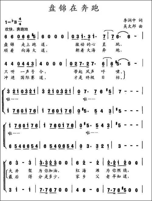 盘锦在奔跑-合唱曲谱