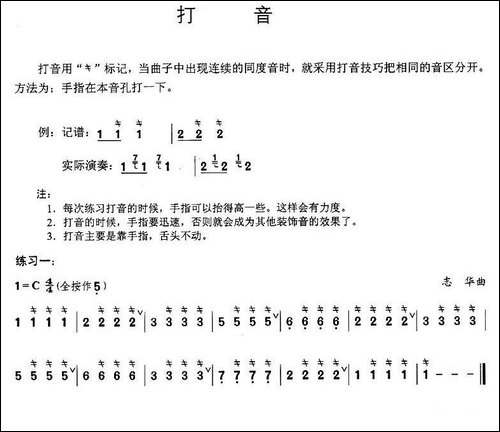 葫芦丝技巧练习之一：打音练习-葫芦丝谱