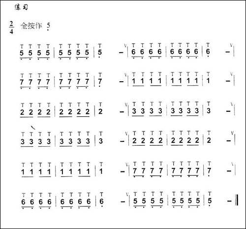 葫芦丝技巧练习之一：单吐练习-葫芦丝谱