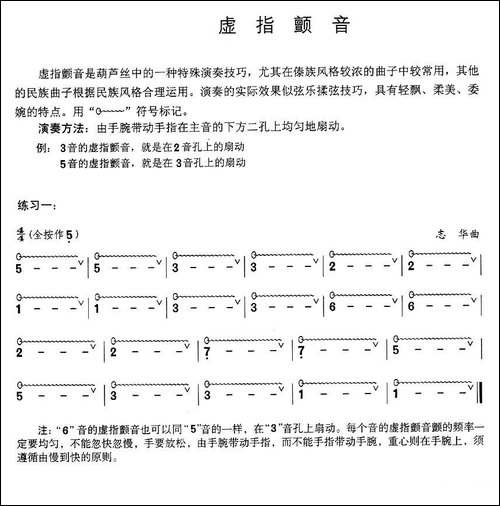 葫芦丝技巧练习之三：虚指颤音练习-葫芦丝谱