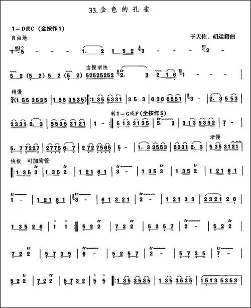 金色的孔雀-葫芦丝谱