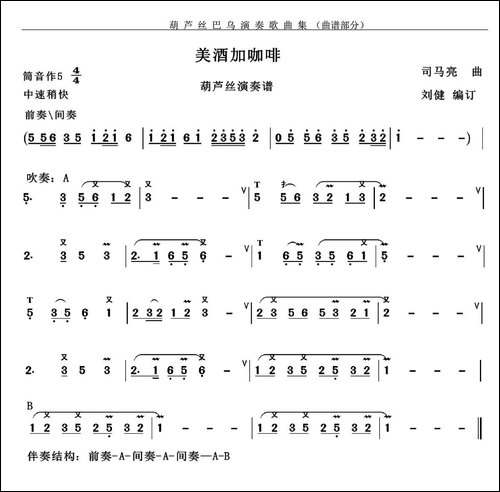美酒加咖啡-葫芦丝谱