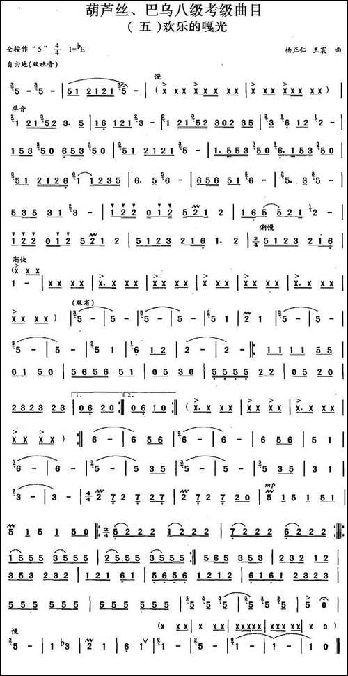 葫芦丝、巴乌八级考级曲目：欢乐的嘎光-葫芦丝谱