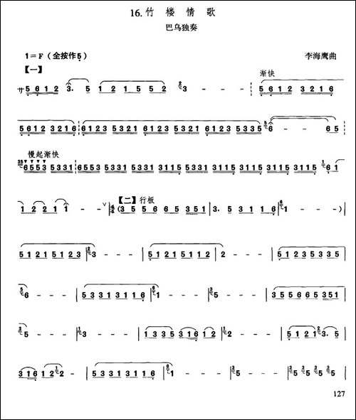 葫芦丝、巴乌八级考级曲目：竹楼情歌-葫芦丝谱
