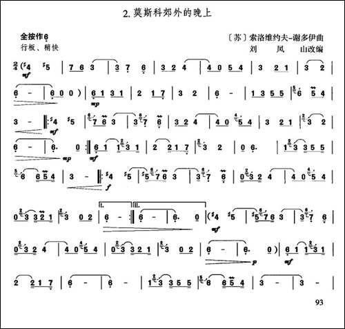 莫斯科郊外的晚上-刘凤山改编版-葫芦丝谱