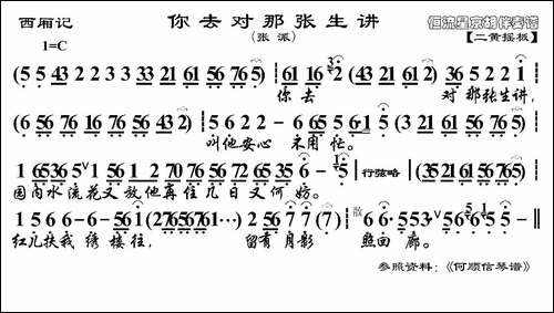 你去对那张生讲-《西厢记》选段、京胡伴奏谱-京剧唱谱