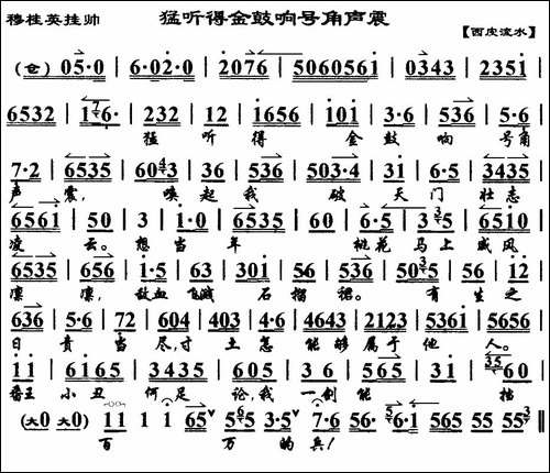 猛听得金鼓响画角声震-《穆桂英挂帅》穆桂英唱段、京胡伴奏谱-京剧唱谱