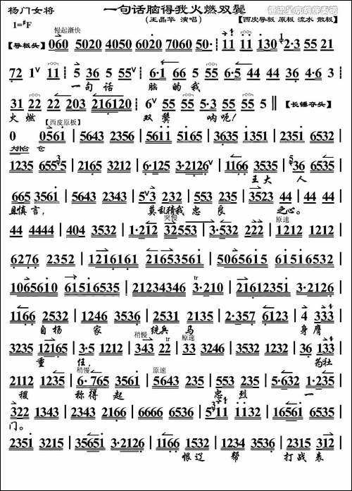 一句话脑得我火燃双鬓-《杨门女将》选段、京胡伴奏谱-京剧唱谱