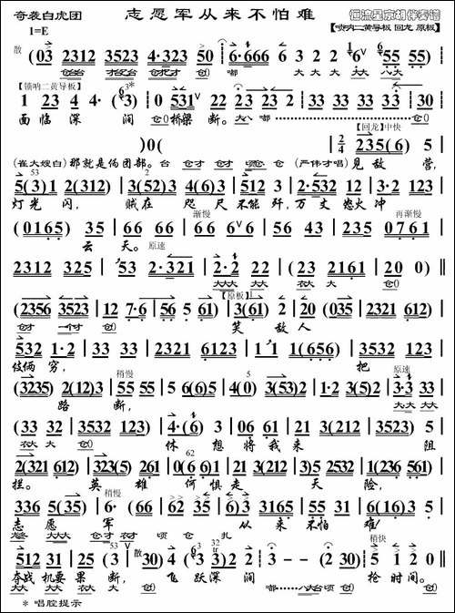 志愿军从来不怕难-《奇袭白虎团》严伟才唱段、琴谱-京剧唱谱