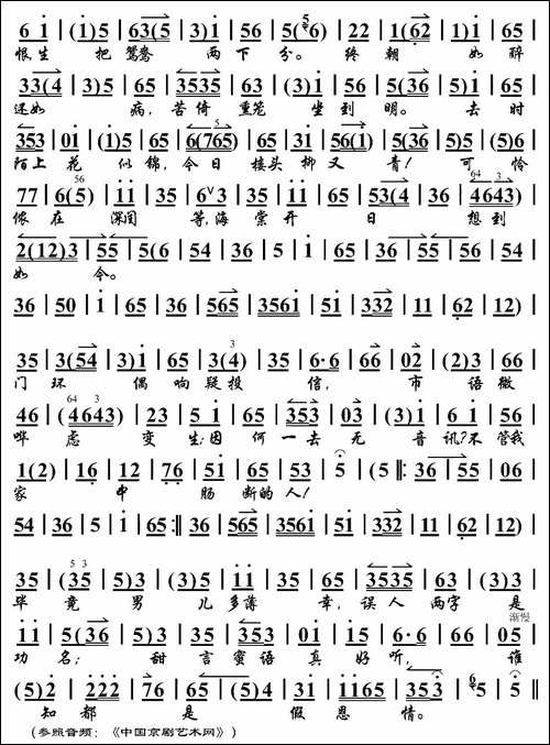 可怜负弩冲前阵-《春闺梦》选段、琴谱-京剧唱谱