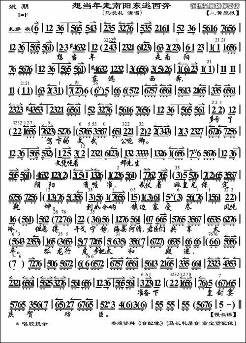 想当年走南阳东逃西奔-《姚期》选段、琴谱-京剧唱谱