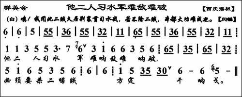 他二人习水军难敌难破-《群英会》选段、琴谱-京剧唱谱