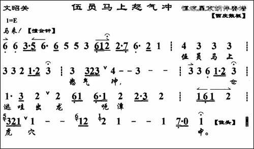 伍员马上怒气冲-《文昭关》选段、琴谱-京剧唱谱