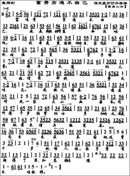 富贵穷通不由己-《鱼肠剑》选段、琴谱-京剧唱谱
