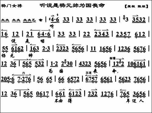 听说是杨元帅为国丧命-《杨门女将》选段、琴谱-京剧唱谱