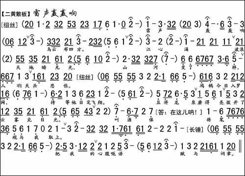 雷声轰轰响-《宋江题诗》选段、琴谱-京剧唱谱