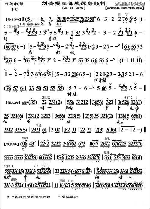 刘青提在都城浑身颤抖-《目连救母》选段、琴谱-京剧唱谱