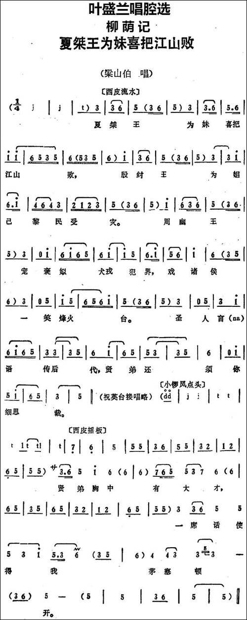 叶盛兰唱腔选：夏桀王为妹喜把江山败-《柳荫记》梁山伯唱段-京剧唱谱
