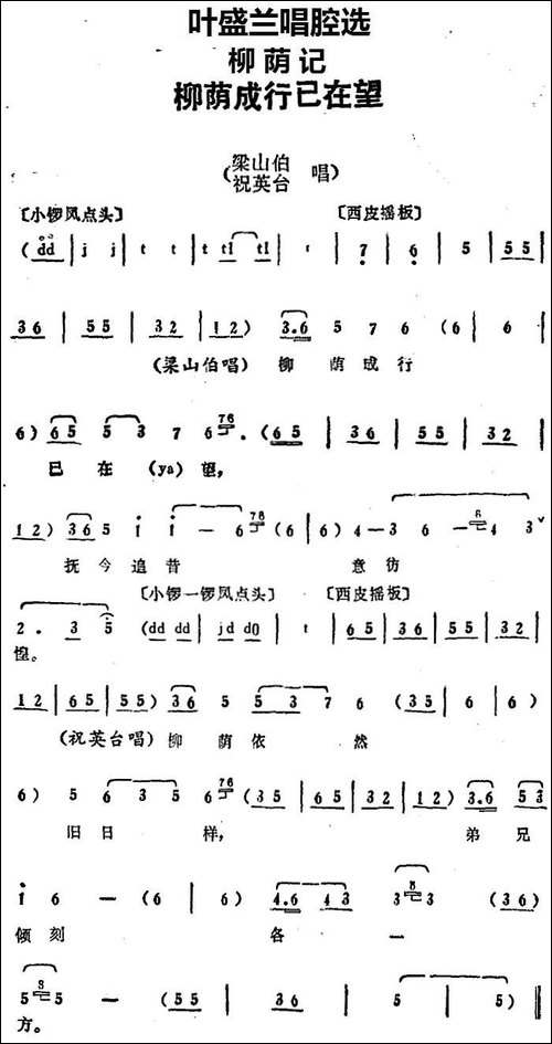 叶盛兰唱腔选：柳荫成行已在望-《柳荫记》梁山伯、祝英台唱段-京剧唱谱