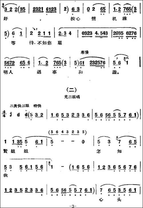 京剧唱腔选·青衣：红楼二尤-尤三姐唱段-京剧唱谱