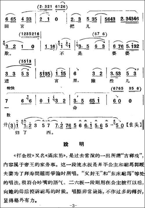 京剧唱腔选·青衣：打金枝-昇平公主唱段、路逵震记谱、胡碧兰演-京剧唱谱