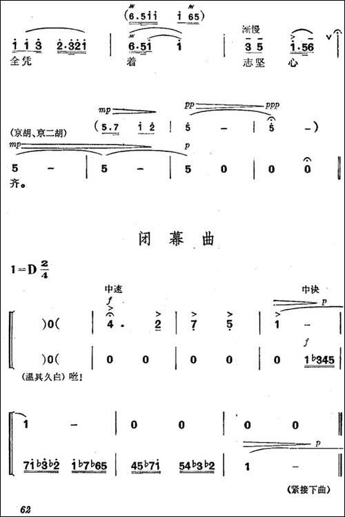 《杜鹃山》第四场·青竹吐翠-主旋律乐谱-京剧唱谱