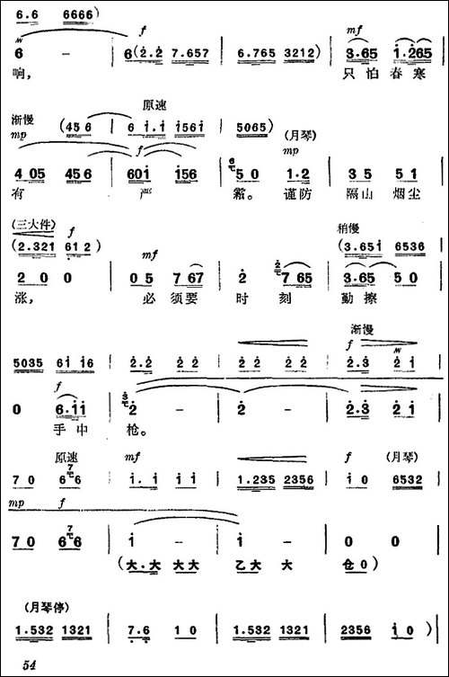 《杜鹃山》第四场·青竹吐翠-主旋律乐谱-京剧唱谱