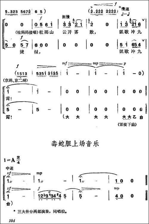 《杜鹃山》第六场·铁窗训子-主旋律乐谱-京剧唱谱