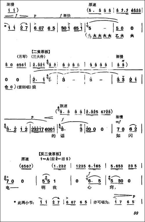 《杜鹃山》第六场·铁窗训子-主旋律乐谱-京剧唱谱