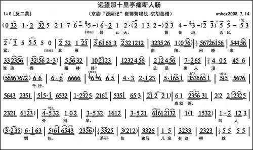 远望那十里亭痛断人肠-《西厢记》崔莺莺唱段、京胡曲谱-京剧唱谱