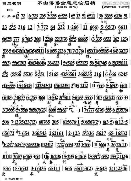 不由得潘金莲怒恼眉梢-《四五花洞》选段、京胡曲谱-京剧唱谱