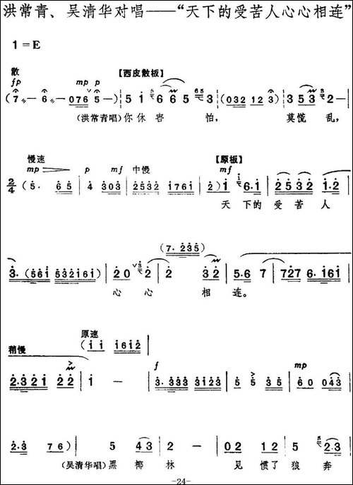 革命现代京剧《红色娘子军》全剧主旋律乐谱之第一场-常青指路-京剧唱谱