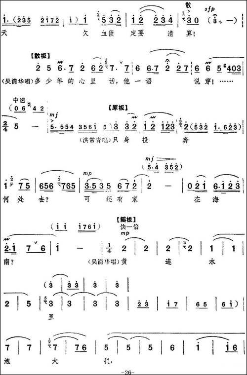革命现代京剧《红色娘子军》全剧主旋律乐谱之第一场-常青指路-京剧唱谱