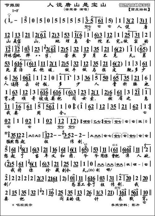人说唐山是宝山-《节振国》选段、琴谱-京剧唱谱