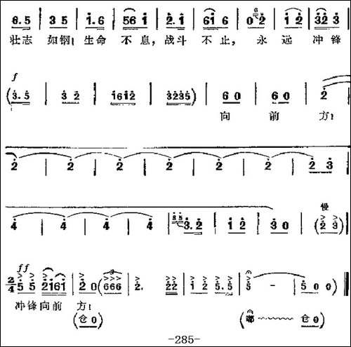 革命现代京剧《红色娘子军》主要唱段：永远冲锋向前方-第六场-洪-京剧唱谱