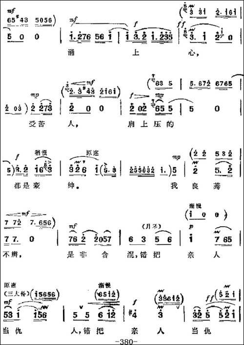 革命现代京剧《杜鹃山》主要唱段：黄连苦胆味难分-第三场-柯湘、-京剧唱谱