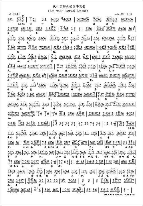 说什么妇女们国事莫管-《秋瑾》选段、琴谱-京剧唱谱