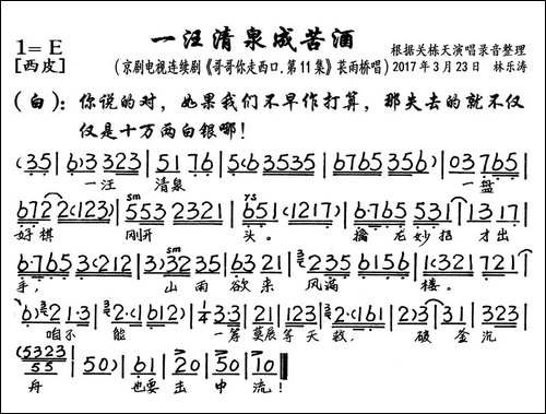 一汪清泉成苦酒-京剧电视剧《哥哥你走西口·第11集》选段、琴谱-京剧唱谱