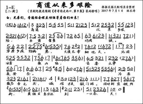 商道从来多艰险-京剧电视剧《哥哥你走西口.第9集》选段、琴谱-京剧唱谱