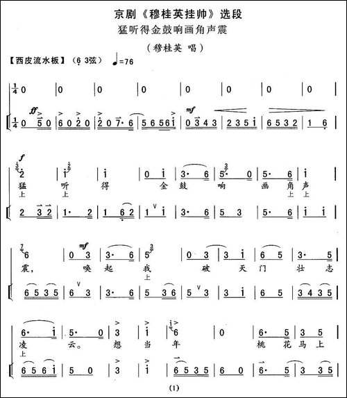 猛听得金鼓响画角声震-《穆桂英挂帅》穆桂英唱段-京剧唱谱