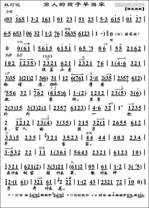 穷人的孩子早当家-《红灯记》李玉和唱段、伴奏谱-京剧唱谱