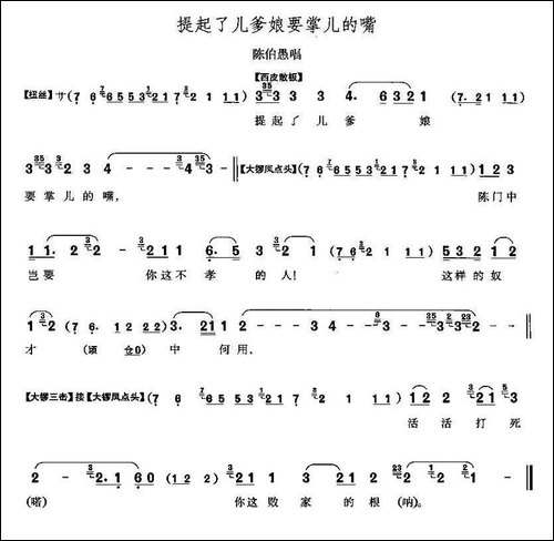 提起了儿爹娘要掌儿的嘴-《打侄上坟》陈伯愚唱段-京剧唱谱